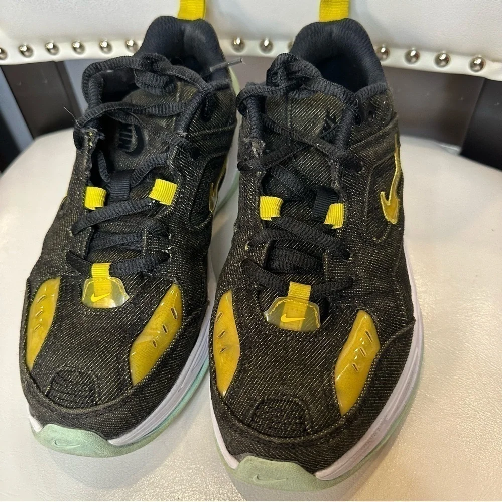 Nike Womens M2K Tekno Black Twill Denim Size 7 BV0970 001 Yellow Mint Colorway